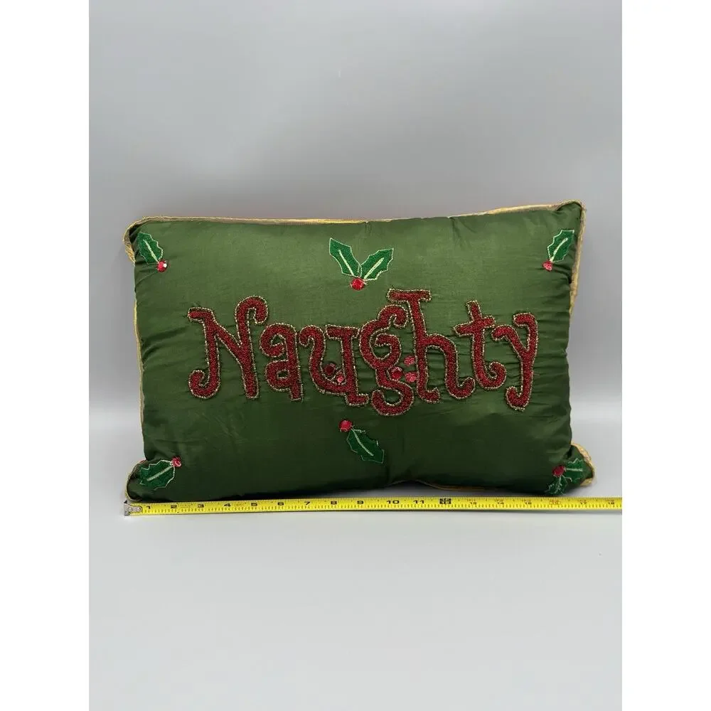 Pier 1 Imports Naughty or Nice Christmas Throw Pillow 17” x 11” Beaded Sequins